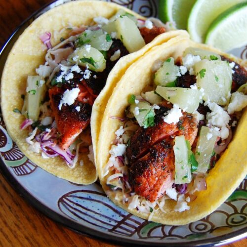 Blackened Salmon Tacos with Cilantro-Lime Coleslaw and Pineapple Salsa ...